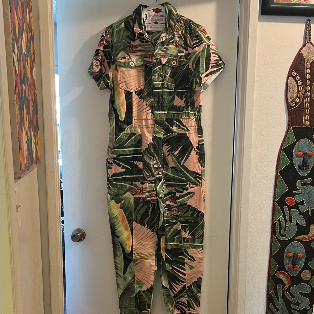 Farm Rio 100% Cotton Tropical Leaf Print Jumpsuit
